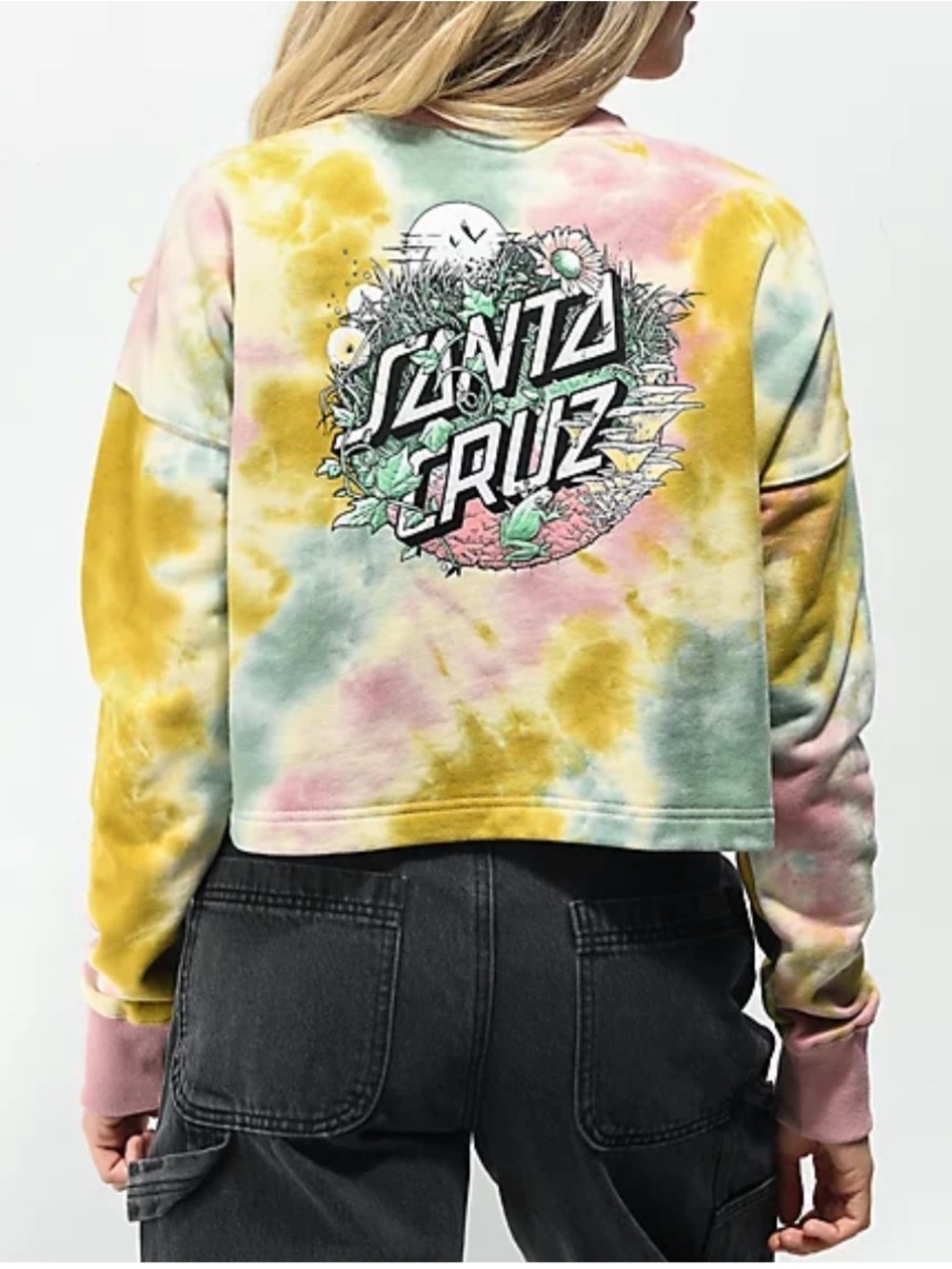 SANTA CRUZ Nature Dot Tie Dye Crop Crew Neck Sweatshirt Size M